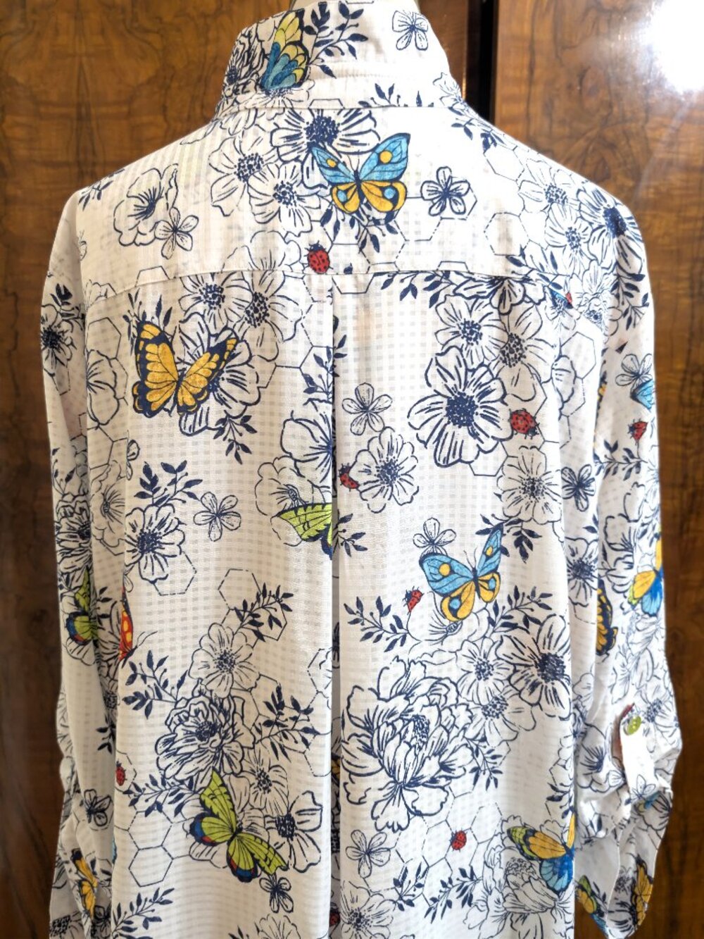 Ali Miles Wired Collar Butterfly Floral Garden Art to Wear Tunic 1X Boho Button - Picture 8 of 9